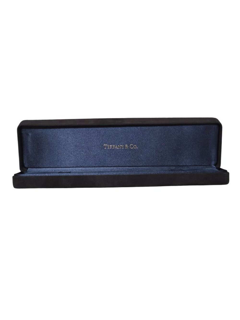 Vtg Tiffany & Co Black Royal Blue Suede Empty Bracelet Storage Box 8"x1.5"x2"